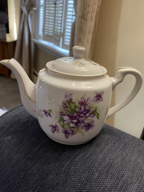 Porcelain Teapot With Violets On Both Sides Hand Painted