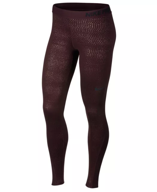 Nike Womens Pro Metallic Print Leggings Burgundy Crush XS