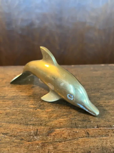 Vintage Solid Brass Dolphin figurine 6”
