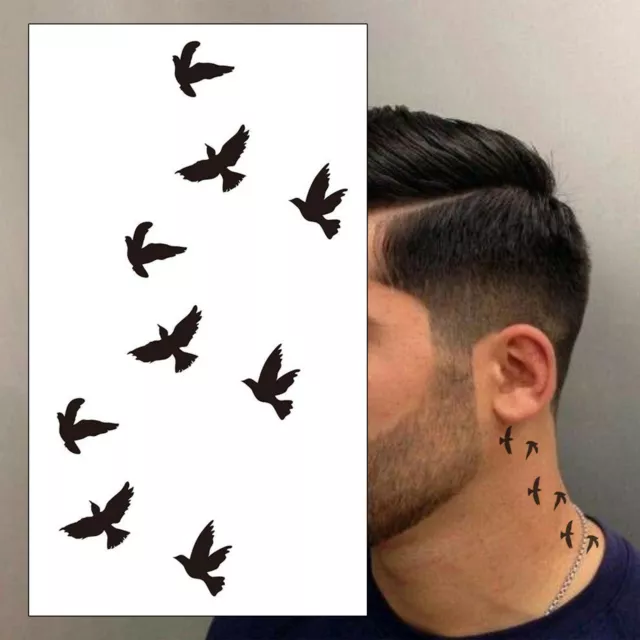 Tatuaje temporal de golondrinas negras - aves impermeable realista para hombres niños y mujeres