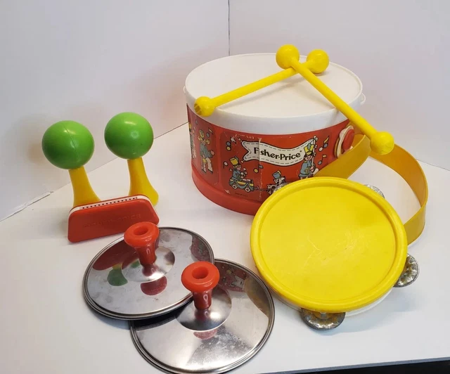 VINTAGE 1979 FISHER Price Marching Band Toy Drum Set COMPLETE! 30.00