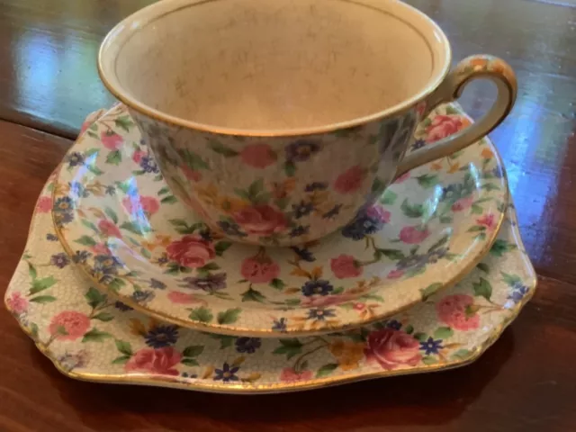 Vintage Royal Winton Grimwades Old Cottage Chintz Teacup, Saucer & Square Plate
