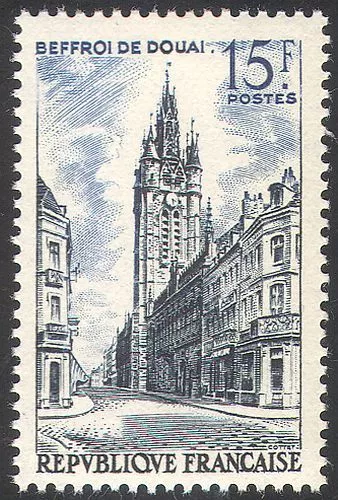 France 1955 Douai Belfry/Clock Tower/Campanile/Buildings/Architecture 1v n41898
