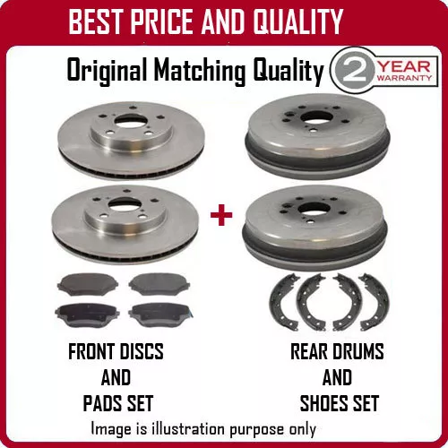 Front Brake Discs & Pads And Rear Drums & Shoes For Ford Escort 1.3 1/1975-8/198