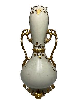 Early 1900's Antique Pope Gosser Clarus Ware Large Two Handled Vase Gold 13.5"