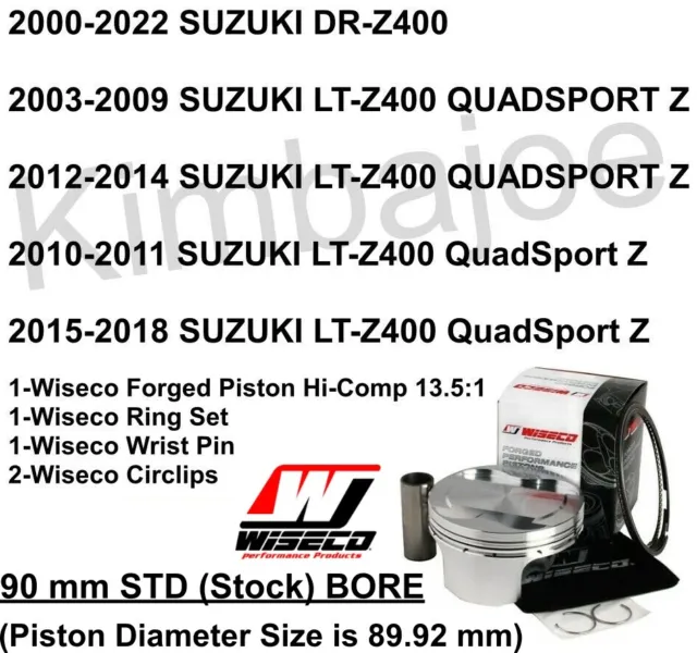 Suzuki LTZ 400 DR-Z 400 Wiseco 90 mm BORE Forged Hi-Comp Piston Kit 13.5:1