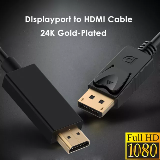 6FT 24K Gold-Plated Displayport To HDMI Cable Male TO Male Cord Wire Audio Video