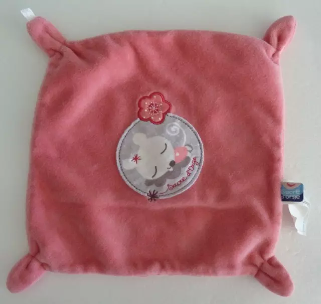 DC3. DOUDOU PLAT CARRE SUCRE D'ORGE SOURIS ROSE rond gros blanc fleur - TTBE