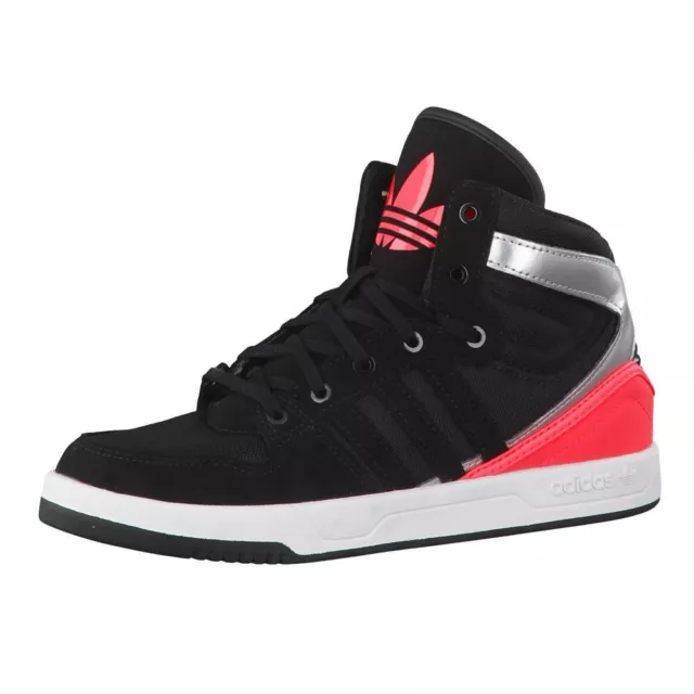 ADIDAS COURT ATTITUDE Black Red Mid Top Trainers Shoes UK 5.5 6