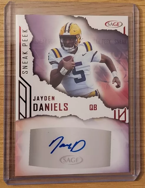 Jayden Daniels 2023 Sage Low Series Red Sneak Peek Auto Autograph Rookie Lsu