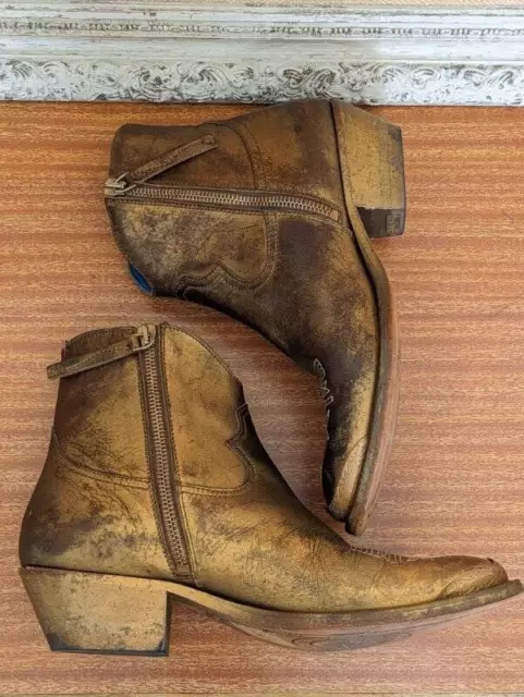 Handmade Golden Goose YOUNG Distressed Bronze Leather Western Ankle Boots 7 37 3