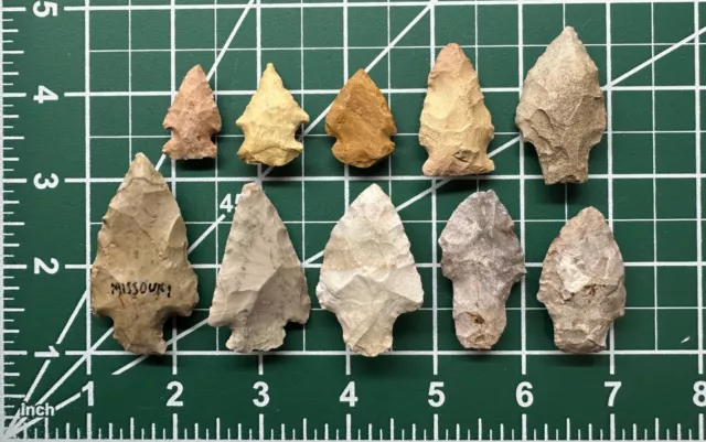 10 Unidentified Lithic Points, Arrowheads