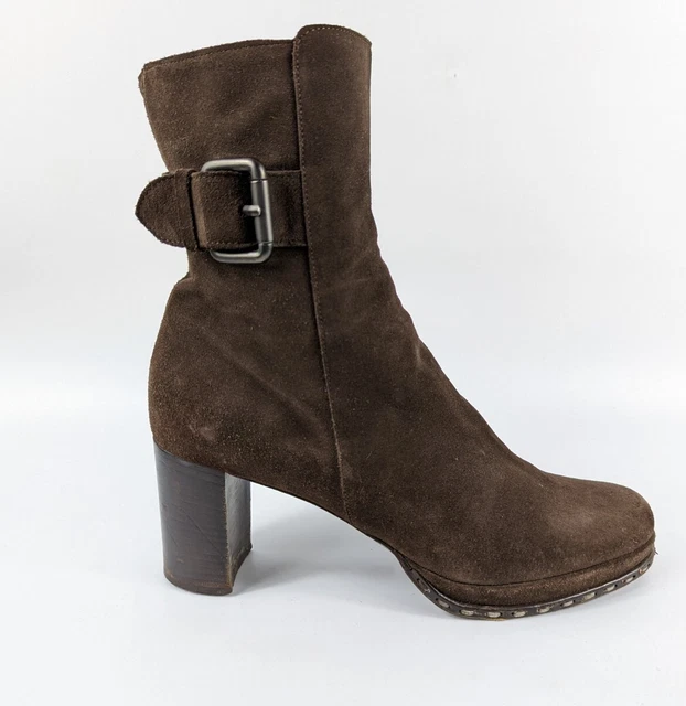 Marc Cain Daim Marron Talon Haut Cuir Bottines UK 7 Ue 40