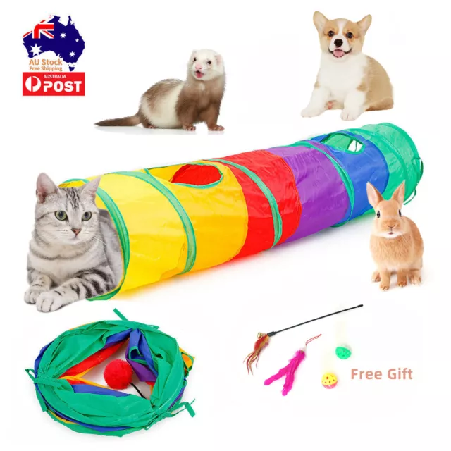 Pet Cat Tunnel Collapsible Play Hide Tube Rabbit Toy Foldable Excercise Tunnel