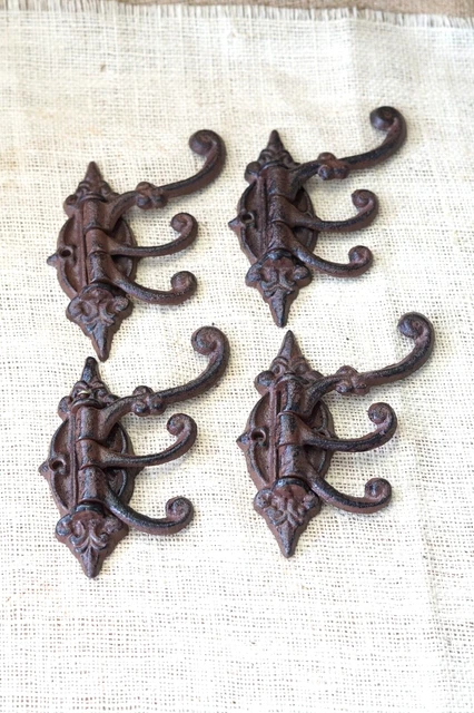 4 Cast Iron Antique Style SWIVEL Coat Hooks Hat Hook Rack Hall Tree Restoration