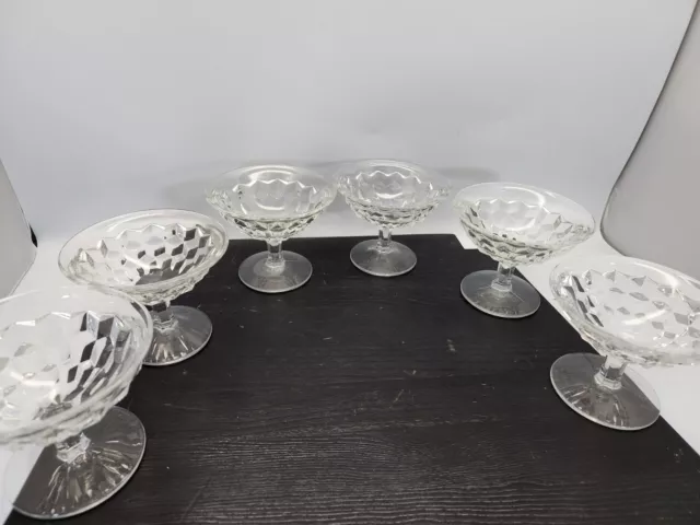 6 Fostoria American Cubist 3.25" Clear Flared Low Sherbet Dessert Glasses