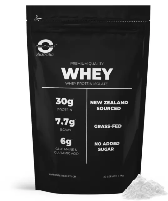 2KG 100%  NZ WHEY PROTEIN ISOLATE UNFLAVOURED - PURE AU  GRASS-FED  WPI 2 x  1KG