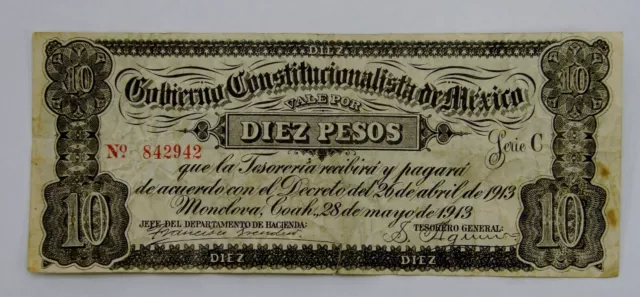 Mexico - Gobierno - 1915 Revolutionary 10 Pesos Note - P-58, S629