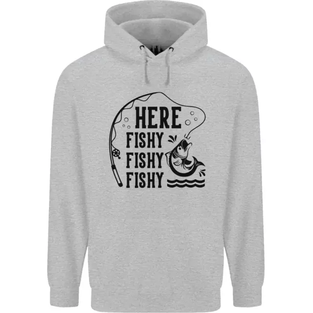 Felpa con cappuccio Here Fishy Fishy divertente pescatore da uomo 80% cotone