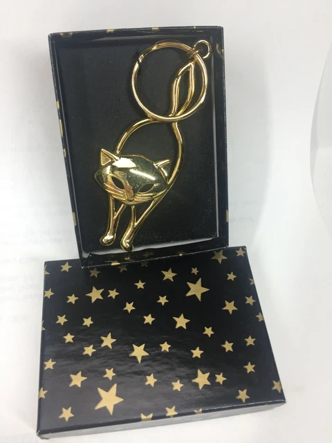 Vintage Macy's Cat Keychain Gold Tone NOS never used in original box