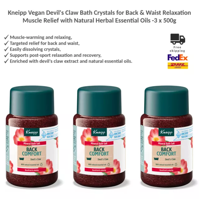 Kneipp Vegan Bath Crystals for Back & Waist Pain Relief with Devil's Claw 3x500g