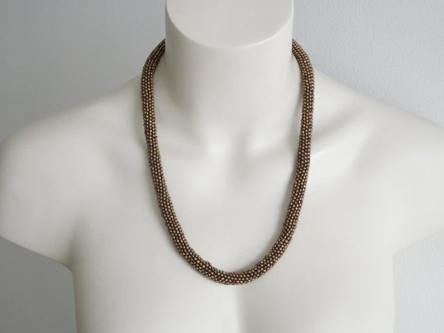 Collier Bronze Et Laiton Avec Perles De Venise Anciennes - Agate, Verre De Murano, Occasion