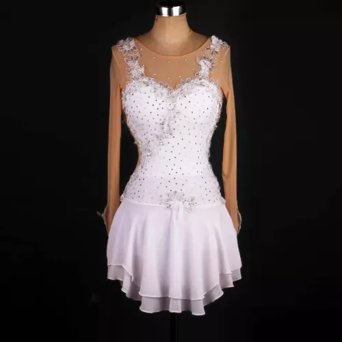 White Figure Skating Dress Leotard Crystal Figure Skating  Dress Gymnastic