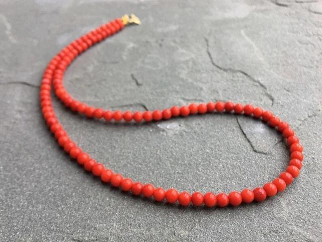 Collier Perles Corail Naturel Rouge - 3-5 Mm - Longueur 18 Pouces - Fait Main - Neuf