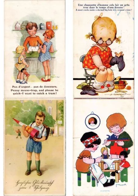 CHILDREN HUMOR Mostly ARTIST SIGNED 100 Vintage Postcards (PART 8.) (L5461)