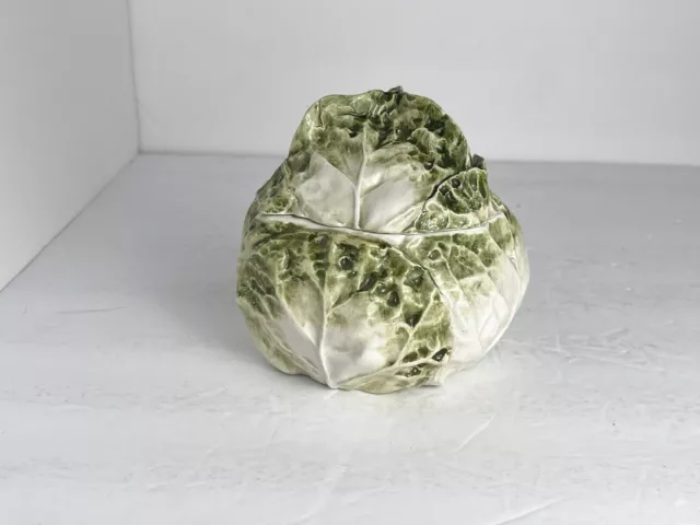 Majolica Cabbage Bowl. Vintage Italian Villa Fiord Art Pottery. Lidded Lettuce.