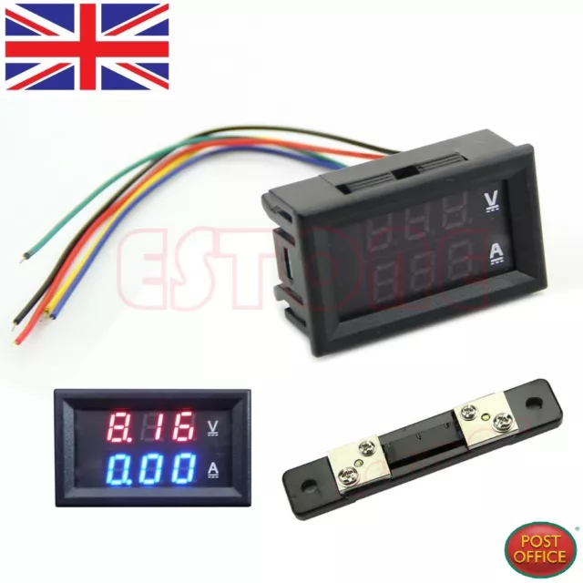 Dual LED Digital Voltmeter Ammeter Amp Volt Meter + Current Shunt DC 100V 50A