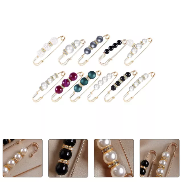 11 Pcs Anti-blowing Pin Alloy Women's Imitated Pearl Clothes