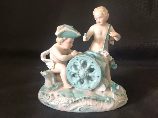 Fine Antique Meissen Dresden Porcelain Hand Painted Cherub Figure Group.