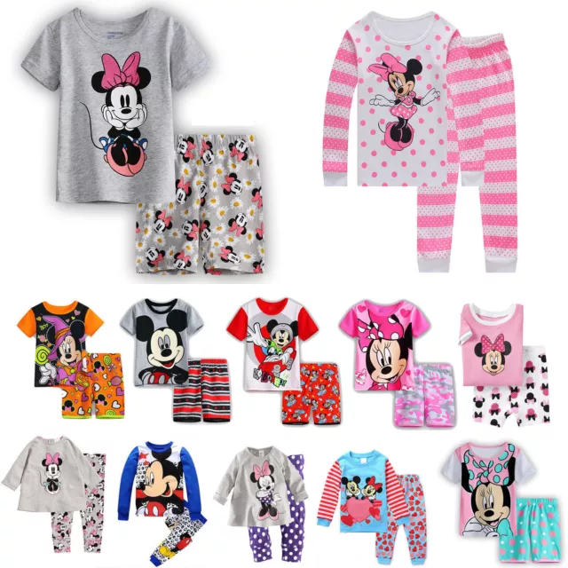 Boys Girls Kids Mickey Minnie Mouse Pyjamas Pjs Sets Nightwear Sleepwear Outfit`