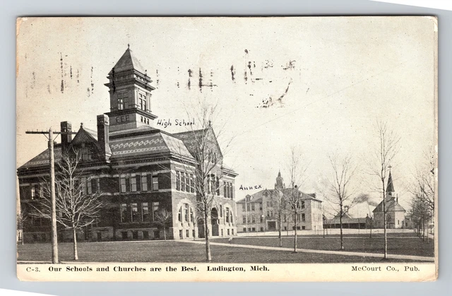 Ludington MI-Michigan, Scenic View School & Buildings, Vintage Postcard