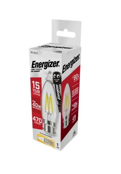 Energizer LED Kerze Filament BC/B22 4W = 40W warmweiße Glühbirne