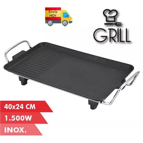 Plancha de Asar Electrica 1500W Zonas Lisa y Grill Placa Antiadherente asa fria