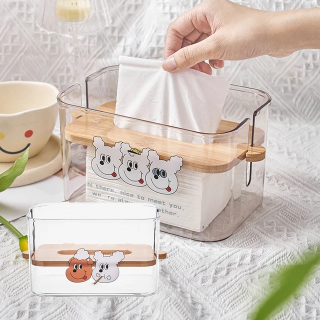 (Type 2 Size)Tissue Holder Plastic Shell Facial Tissue Box Liftable Wooden