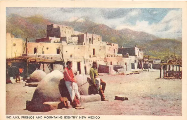 PUEBLO INDIANS NEW MEXICO SANTA FE RAILWAY TRAIN RELATED POSTCARD (c. 1920s)