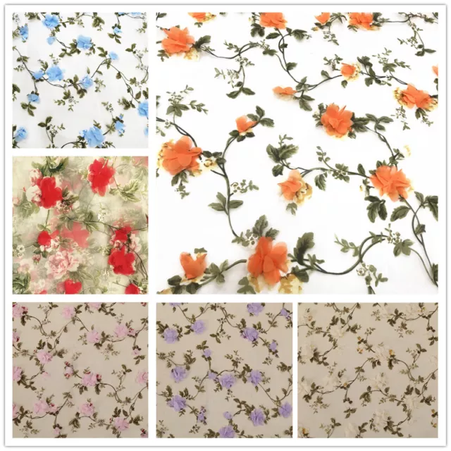 Sheer Mesh Tulle Fabric Voile Organza Floral Sewing for Skirt Dress Costume DIY