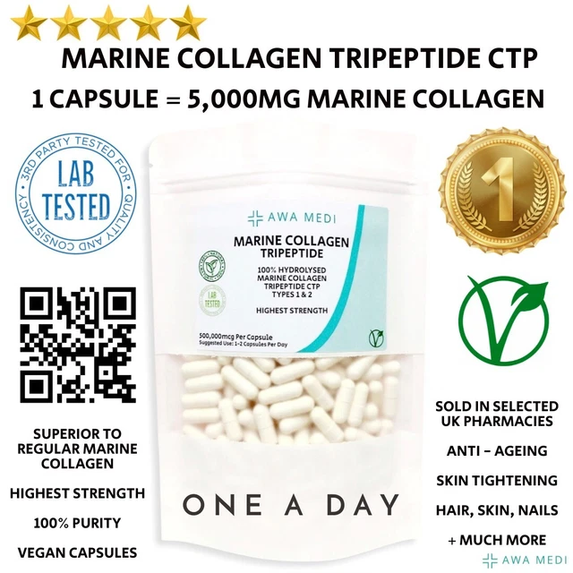MARINE COLLAGEN CAPSULES 500000mcg HYDROLYSED COLLAGEN TRIPEPTIDE CTP