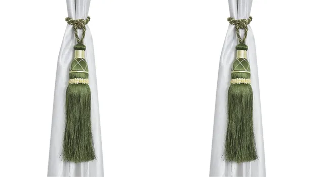 Beautiful Polyester Tassel Rope Curtain Tieback color Green Lace set of 2 Pcs