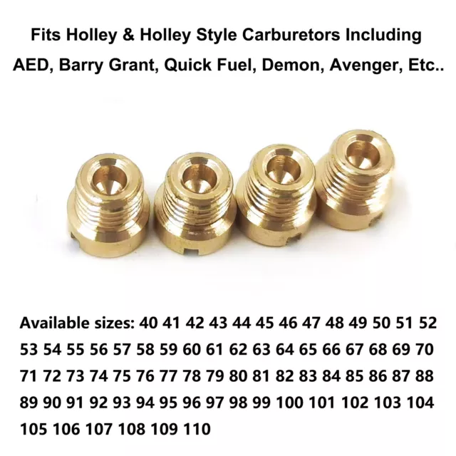 Holley Carburetor MAIN JETS KIT Holly size 40-110 1/4-32 CHOOSE ANY SIZE 4 PACK