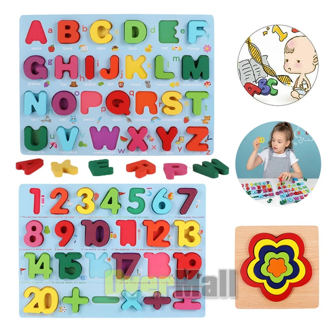 Kids Educational Learning Toy Jigsaw Wooden Puzzle Alphabet Numbers 3D Puzzle