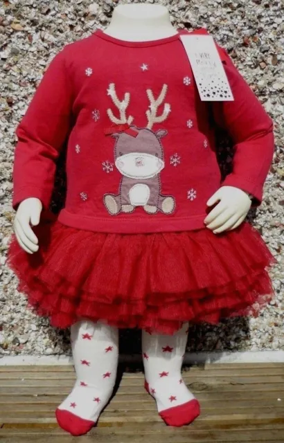 BNWT Baby Girls Cute Reindeer Red Tutu Party Dress Tights Christmas Xmas Outfit
