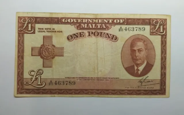 GVI Malta 1 Pound 1949 P22 VF