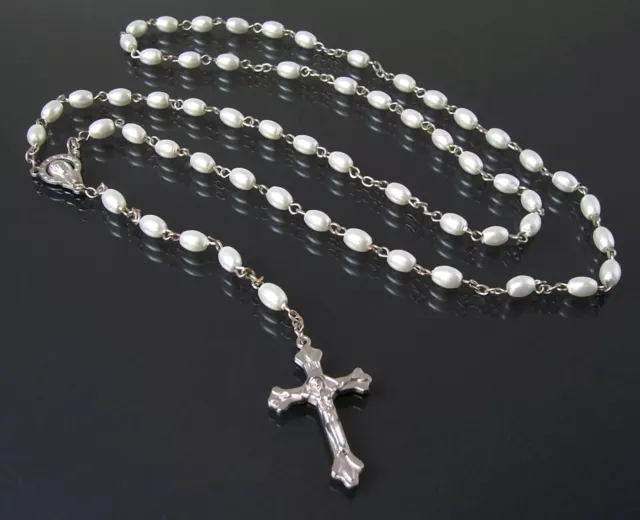 Rosenkranz Kette Gebetskette Jesus Perlen Kreuz silber Herren Damen Schmuck KV27 3