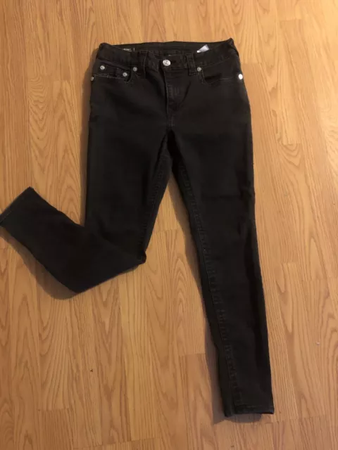 True Religion Women Black Wash Jeans Jennie Curvy Mid-Rise Super Skinny Size 31