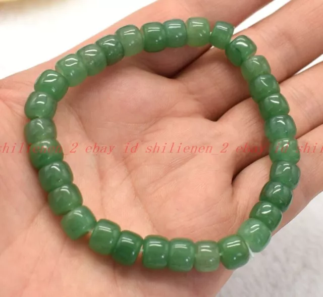 Neue Echt Natürliche 8mm Grüne Jade Zylinder Edelstein Perlen Armband 7.5"