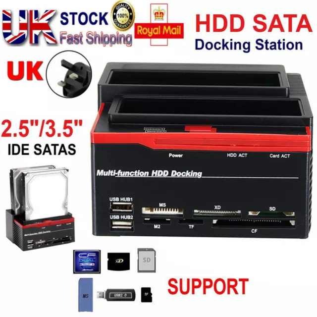 All in 1 IDE SATA Dual Hard Drive HDD Docking Station Dock USB HUB + Card Reader